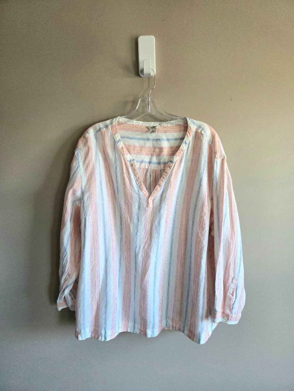 L.L. Bean 100% Linen Stripy Summer Long Sleeve Top Blouse 2X Plus
